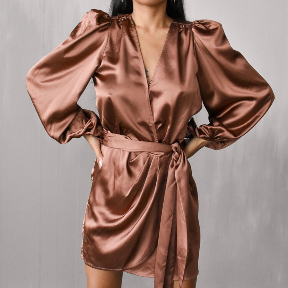 Satin Mini Dress - Bronze - Size L - NWT & NEVER WORN